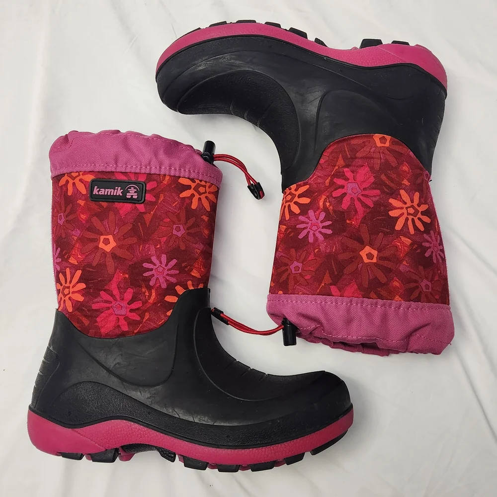Kamik Stormin 2 Pentaswirl Waterproof‎ Insulated Snow Boots Size 4 Pink Floral